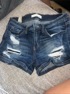 KanCan Dark Blue Distressed Denim Shorts